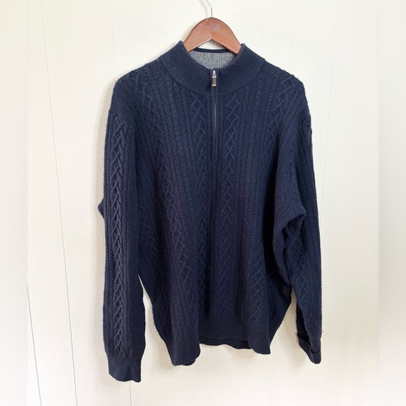 Peter Millar navy blue 1/4 zip pullover sweater cable knit size XL yak wool - Picture 1 of 4